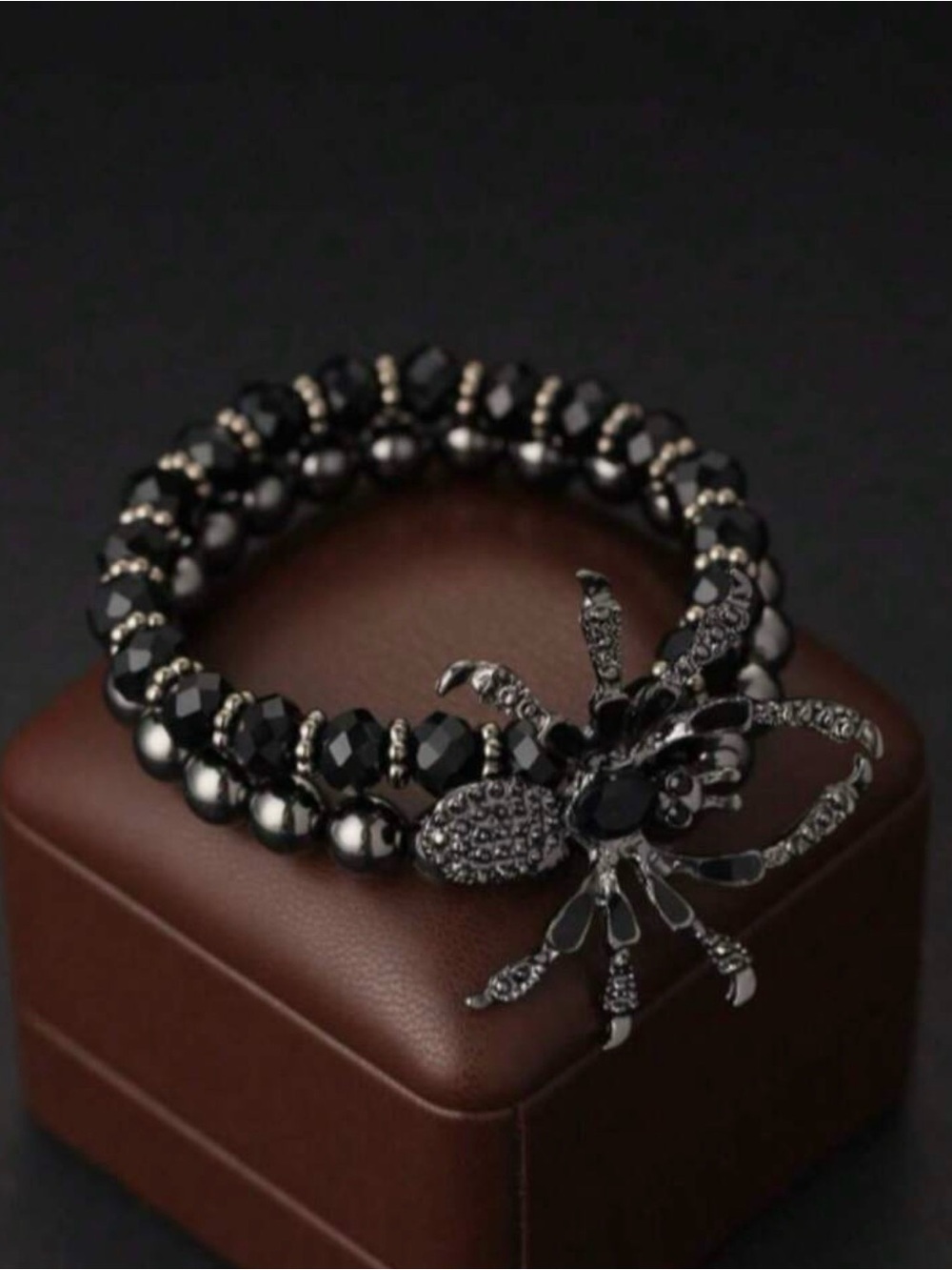 Elegant Black Beaded Spider Bracelet